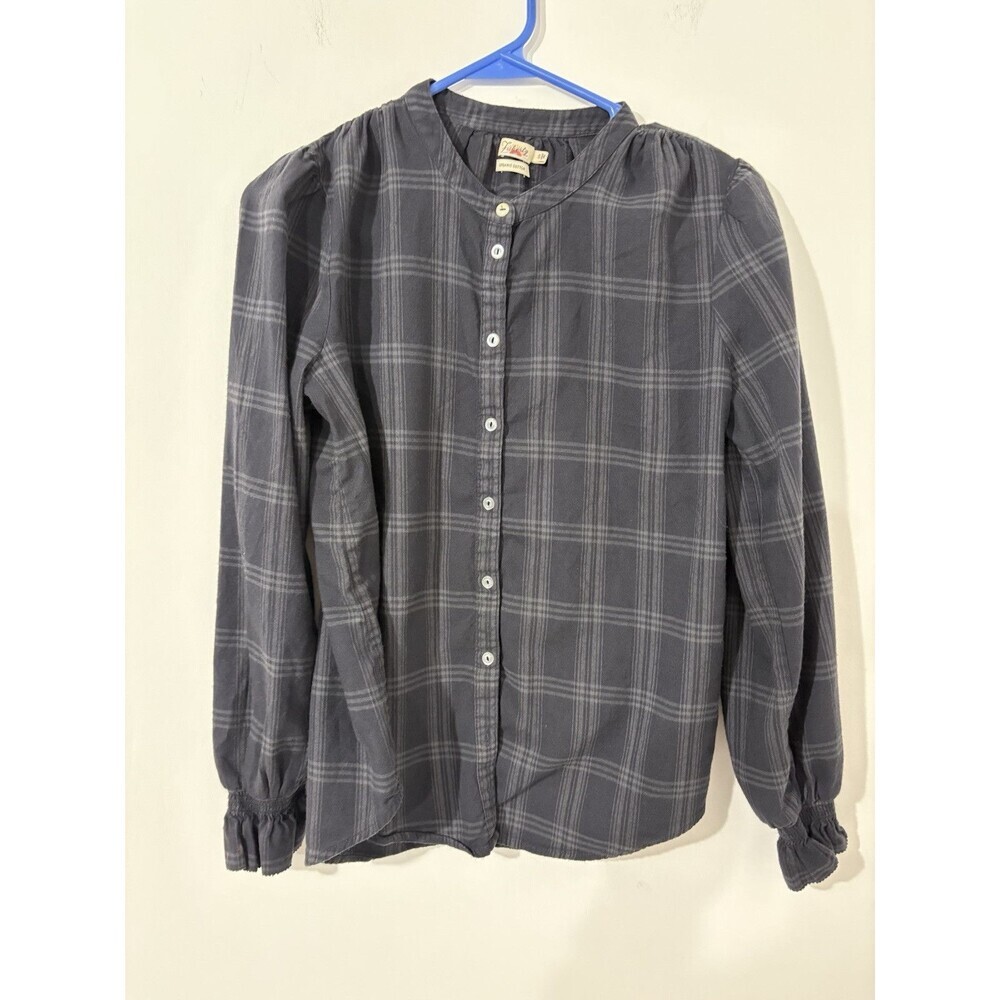 Faherty Harper Top Aspen Black Plaid Shirt Button Down Size S Organic Cotton